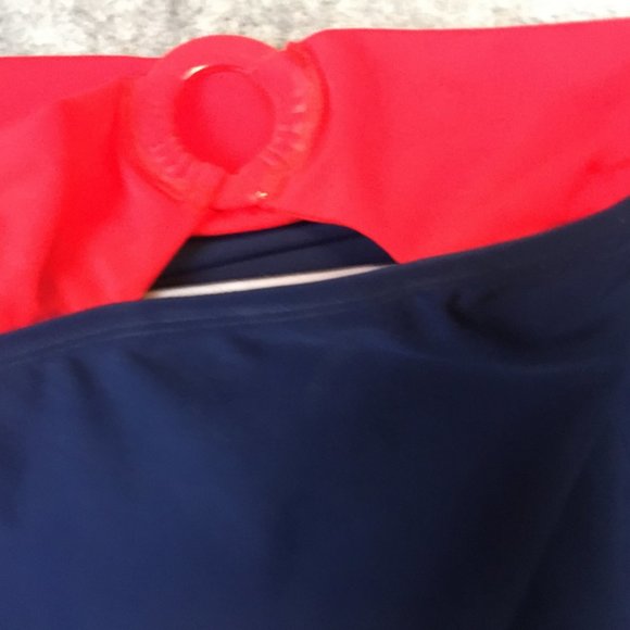 Athletech Swim Skirt 22 or 24 Red Blue Colorblock O Ring Hardware Lined Bottoms - Picture 2 of 14